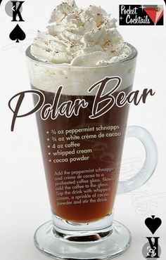 an advertisement for polar bear ice cream in a glass mug with whipped cream on top