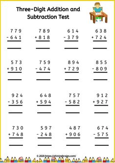 two digit addition and subtraction test worksheet for the third grade student