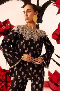 Buy Black Georgette Printed Floret Boat Neck Tunic And Pant Set For Women by Bhumika Sharma Online at Aza Fashions. Elegant Palazzo Set With Tassels, Elegant Georgette Sharara With Printed Motifs, Elegant Festive Palazzo Set With Tassels, Elegant Eid Sets With Tassels, Elegant Blouse Piece With Printed Motifs For Festivals, Elegant Festival Blouse Piece With Printed Motifs, Elegant Georgette Blouse Piece With Printed Motifs, Elegant Blouse Piece With Printed Motifs For Navratri, Elegant Blouse With Printed Motifs