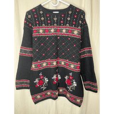 This Sweater Is In Great Condition With No Stains, Tears, Or Holes. If You Have Any Questions Please Feel Free To Ask. Flat Lay Measurements: Chest: 23 Inches Shoulder: 24 Inches Length: 29 Inches Cottagecore Christmas, Sweaters Vintage, Ashley Black, Floral Cottagecore, Laura Ashley, Wool Sweater, Wool Sweaters, Flat Lay, Black Red