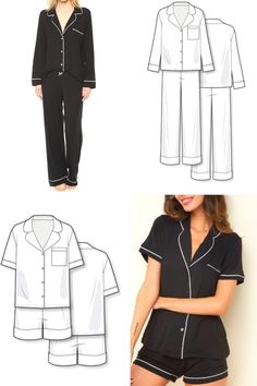 Pijama Pattern, Women Nightwear Dresses, Pijamas Women, Dress Patterns Diy, Pajama Pattern, Silk Pajamas Women, 2piece Outfits, Sewing Clothes Women, Fashion Design Patterns