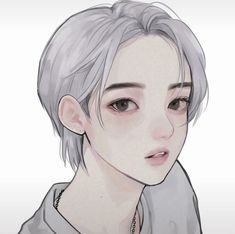 an anime character with grey hair and black eyes