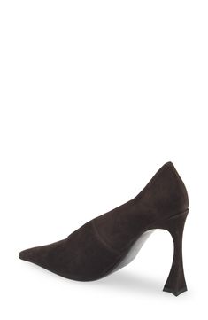 A blunted pointy toe and high, flared heel balance a suede pump with a curvaceously cut topline. 4 1/4" heel Leather upper/leather and synthetic lining/synthetic sole Imported Suede Pumps, High Heel Pumps, Jeffrey Campbell, Brown Suede, Women's Pumps, Pumps Heels, High Heel, Leather Upper, High Heels