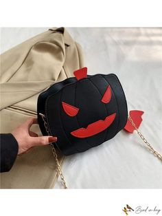 Bird in Bag - Pumpkin-Shaped Crossbody Bag - Fun and Quirky Halloween Design, Pink Circle Bag, Bird In Bag, Black Bag, Halloween Design, Pu Leather, Crossbody Bag, Halloween, Animals, Leather