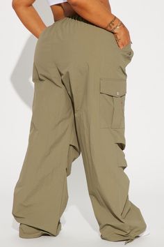 Available In Olive And Pink. Parachute Jogger Pant Drawstring Waistband Functional Cargo Pockets 33.5" Inseam Stacked Detailing Drawstring Jogger Ankle Hem Non-Stretch Fabric 100% Nylon Imported | Girl Crush Parachute Pant in Olive Green size Medium by Fashion Nova