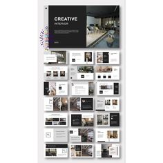 a white and black brochure with lots of photos on it, including the words creative