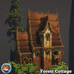 an image of a house made out of lego blocks with the words forest cottage on it