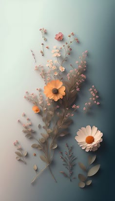 some flowers are on a blue and gray background