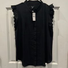 Brand New With Tags, Size Medium, Ruffled, Button Down Blouse Black Sleeveless Blouse For Daywear, Sleeveless Tops With Button Closure For Night Out, Black Sleeveless Blouse With Button Closure, Stretchy Tops, Bow Blouse, Women Long Sleeve Tops, Puff Sleeve Blouse, Short Sleeve Cropped Top, Tie Blouse