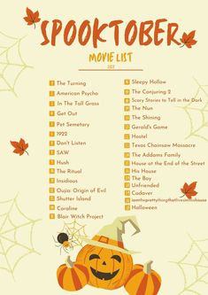 a halloween movie list with pumpkins on it