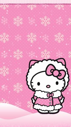 hello kitty wallpaper with snowflakes and pink background