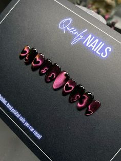 Queenly Nails cat eye heart press ons 🔮💞 Pink Eye Nails, Cat Eye Press On Nails, Cute Cat Eye Nails, Heart Cat Eye Nails, Eye Cat Nails, Nails Cat Eye Design, Nail Cat Eye Design, Nail Art Cat Eye Designs, Cats Eye Nails Design Ideas