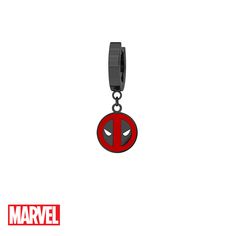 the deadpool logo is shown on a red and black keychain with an iron - man symbol