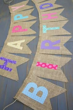 burlap banner with letters and numbers on it