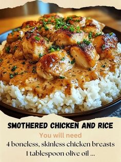 Old Fashioned Recipes | Smothered Chicken and Rice | Facebook Crockpot Smothered Chicken And Rice, Smothered Rice, Shredded Chicken And Rice Recipes, Smothered Chicken And Rice, Mini Crockpot Recipes, Smothered Chicken Recipes, Quick Soup Recipes, Quick Soup, Brown Recipe