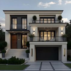 this is an artist's rendering of a two story house with balconies