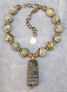 Gorgeous Green Rhyolite and Vintage Carved Jade Amulet Choker Necklace Jade Amulet, Carved Jade, Silver Jewels, Jade Carving, How To Make Necklaces, Diy Schmuck, Sea Glass Jewelry, Precious Jewelry, Jewelry Ideas