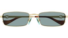 Gucci GG Logo sunglasses model GG1600S rectangle metal frame color code 003 shiny endura gold with gold temple and solid light green lens. Logo Sunglasses, Shapes Images, Green Lens, Sunglasses Logo, Sunglasses Model, Gg Logo, Ski Goggles, Sunglasses & Glasses, Color Code