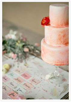 a three tiered cake sitting on top of a table