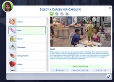 an image of a computer screen with the words select a career for carolin