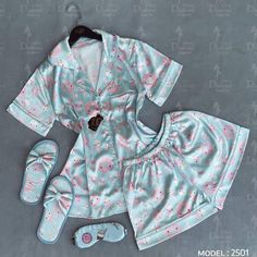 Sweet Slumber Delights: Brand-New Donuts Graphic Pajama For Women And Girls - Perfect For Birthdays, Sleepovers, And Cozy Nights! Includes Blouse, Shorts, And Comfy Slippers Cute Blue Home Sleepwear, Light Blue Summer Sleepwear For Home, Casual Light Blue Sleepwear For Home, Cute Blue Summer Pajama Shorts, Casual Light Blue Pajama Party Sets, Cute Light Blue Loungewear Sets, Light Blue Summer Sleepwear Set, Cute Light Blue Sleepwear For Spring, Light Blue Short Sleeve Sleep Sets