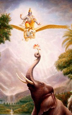 an elephant with its trunk in the air and another elephant reaching for it's head