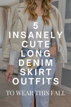 We are officially well into fall, which means it’s time to bust out the denim! Long denim skirts have been trending for a little while now. I say we ride that trend as long as humanly possible! A denim skirt is a great summer staple, but since it’s October, here are 5 denim long skirt fall outfits. Fall Outfits With Jean Skirt, Denim Skirt Brown Boots Outfit, Outfit With Long Jean Skirt, White Denim Skirt Outfit Winter, Jeans Skirt Outfit Ideas, Black Jean Skirt Outfit Winter, Long Jean Skirt Outfits Fall 2024, Jean Skirt Long Outfits, Country Concert Outfit Jean Skirt