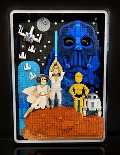 a lego star wars scene is shown in the shape of a frame with characters on it