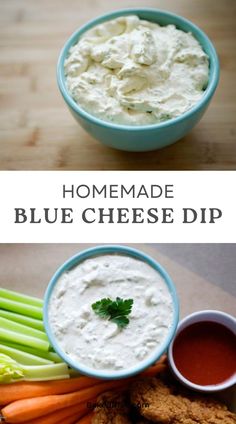 homemade blue cheese dip with celery and carrots