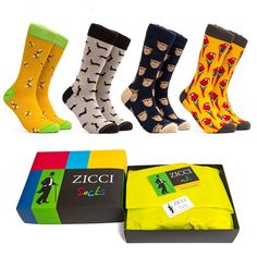 Crazy Socks Funny Mens Womens Dress Socks Gift Box Groomsmen Socks Cool Gift Colorful Animal Patterns Socks Set Crew Socks Mid Calf ZICCI SOCKS are made of 80% combed cotton, 15% polyamide, 5% elasthane. High Grade Comfortable & Breathable Cotton for Men and Women. Great value! Our socks are perfect to wear with sneakers and casual outfits. Soft, elastic, colorful, fashionable, fun and funky design socks! The dress and casual socks are made with luxury combed cotton which makes our socks super s Sock Animals Patterns, Funny Socks Women, Bold Socks, Groomsmen Socks, Solid Socks, Socks Funny, Argyle Socks, Funky Socks, Socks Gift