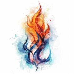 an artistic painting with watercolors and ink on paper, depicting the shape of a fire