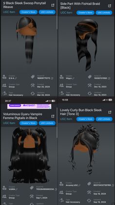 the different types of wigs are shown in this screenshote screengrafion