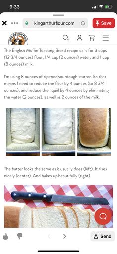 an image of bread being cut into slices with a knife on the side and instructions for how to make it