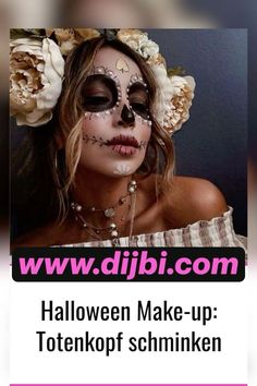 Halloween Make-up Looks, Make Up Tutorials, Kids Makeup, Funny Tattoos, Skull Face, Halloween Makeup Looks, Halloween Make Up, Creepy Halloween