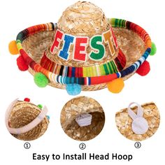 Our festive headbands set includes 6 packs of one size fits all fiesta fabric and straw sombrero headbands. Fabric sombrero headbands feature unique patterns on attached sombrero with colorful ball fringes and black flexible headbands. Measures approx. 6 ¼” wide and 7 ½” tall. Straw sombrero headbands feature Mexican Décor on an attached beige straw sombrero and white flexible headband. Measures approx.5 ¼” wide and 7 ½” tall. Great for Cinco de Mayo fiesta event, luau event photo props, Spanish Novelty Multicolor Adjustable Costume Hat, Adjustable Multicolor Novelty Costume Hats And Headpieces, Adjustable Multicolor Novelty Mini Hats, Adjustable Multicolor Mini Novelty Hats, Adjustable Multicolor Hats For Festivals, Festive Headbands, Fiesta Party Supplies, Mini Donkey, Festival Headband