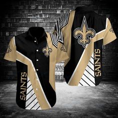 New Orleans Saints Button Shirt. Invest in your collection by adding this fantastic tee. This meticulously crafted piece offers the perfect ratio of comfort to style. Its timeless charm is complemented by ample adaptability for daily and professional use. Made from high-quality fabrics, this shirt will turn heads. This essential piece for your wardrobe is guaranteed to catch eyes and generate conversation. #new orleans #Shirt #Snorider New Orleans Saints Clothing, New Orleans Saints Clothing Woman, Saints Game Day Outfit, Saints Game, Island Wear, Game Day Outfit, Pant Suit, New Orleans Saints, Day Outfit