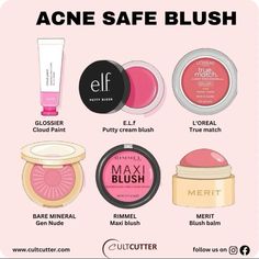 Acne Safe Makeup Products Drugstore, Acne Safe Makeup Drugstore, Acne Safe Drugstore Makeup, Acne Free Makeup, Acne Prone Makeup, Putty Blush, Esthetician Room