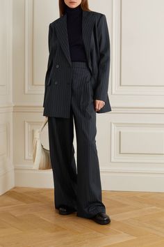 Pinstripe Suit Women, Chunky Brogues, Designer Suits For Women, Flannel Blazer, Joseph Clothing, Trendy Fits, Suits Clothing, Pinstripe Suit, Business Outfit