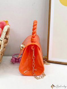 BirdinBag - Versatile Childrens Handbag with Chain Strap - New Arrival! Trendy Party Satchel With Chain Strap, Trendy Plastic Shoulder Bag For Party, Orange Rectangular Bag With Chain Strap, Trendy Orange Bag With Chain Strap, Orange Shoulder Bag With Chain Strap, Chic Orange Bag With Chain Strap, Party Bags With Fold Over Clasp And Top Handle, Orange Evening Bag With Chain Strap, Evening Orange Shoulder Bag With Chain Strap