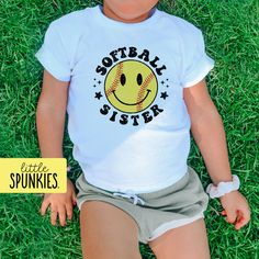 Softball Sibling Graphic Tee, Softball Sister Toddler T-Shirt, Sports Lover PRODUCTION TIME Little Spunkies from the designer/owner of Spunky Pineapple Co https://www.etsy.com/shop/SpunkyPineappleCo   All baby and toddler clothes are 100% designed and printed with water based ink. All orders placed before 12:00 pm EST are shipped out same day (Monday - Friday). Orders received after noon are shipped out the next business day. ONESIES® BRAND  Made from 100% Cotton. We print on Onesies® Brand and Sibling Softball Shirts, Softball Aunt Shirts, Softball Onesie, Softball Pitcher Shirts, Kids Softball, Sports Lover, Kids Graphic Tees, Toddler Tees, Softball