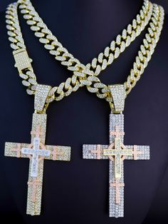 Hip Hop Punk Style 14K Gold Plated Cuban Chain Style Chunky Chain Tri-Color Cross Necklace Punk Style, Cuban Chain, Punk Fashion, Tri Color, Chain Styles, Cross Necklace, Hip Hop, Gold Plate, Plating