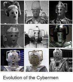 many different images of robot heads in black and white, including one wearing a helmet