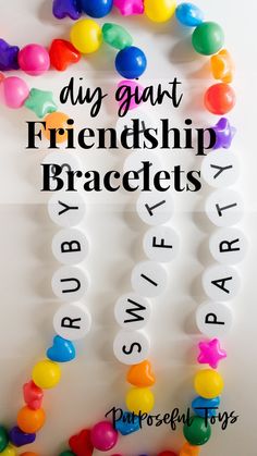 the words diy gant, friends and bracelets are arranged on a white surface