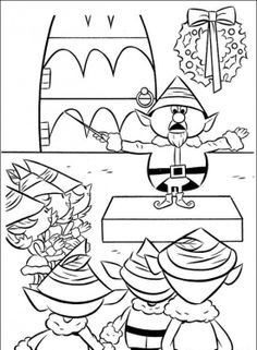 an image of a cartoon character coloring page with two people in hats and one is holding a