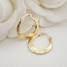 Elegant 14k Gold double sided diamond cut & polished hoops earrings. Perfect for everyday and every occasion. Unique, original and everlasting. 14K Gold will not tarnish or rust. Perfect gift for her. Materials: 14k Gold Diameter: 21mm Thickness: 2.5mm Weight: 1.4 grams 14k stamped Brand new Fast shipping 💓 Briza Collections is a small family business that works hard on providing the best selection of Fine Solid Gold Jewelry for the best prices.  Our Goal is to bring you happiness and satisfact 14k Gold Shiny Finish Hoop Earrings For Anniversary, Diamond Cut Small Hoop Earrings For Everyday, Small Hoop Diamond Cut Earrings For Anniversary, 14k Gold Diamond Cut Hoop Earrings For Anniversary, Anniversary Gold Diamond Cut Huggie Earrings, Diamond Cut Round Hoop Earrings As Gift, Diamond Cut Gold Plated Huggie Earrings, Diamond Cut Huggie Gold Plated Hoop Earrings, 14k Gold Hoop Earrings With Shiny Finish As Gift