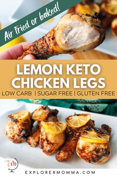 lemon keto chicken legs on a white plate