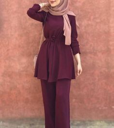 2 piece cord-set features an ultra soft mid-thigh length tunic with an adjustable tie waist belt and mega flattering wide leg pants with soft pleats along the waistline. Stylish Outfits For Muslims, Dress For Hijab Girl, Modest Wear Muslim Casual, Muslimah Fashion Outfits Casual, Hijabi Dresses Casual, Muslim Girl Outfits, Modest Outfits Muslim, Islamic Fashion Dresses, Estilo Hijab