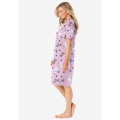 Enjoy ultimate comfort with our Short Print Sleepshirt, made from pure cotton for a soft and cozy feel. Features fun and whimsical prints that bring a touch of joy to your bedtime routine. Relax in style with a ribbed V-neck and short sleeves designed for optimal sleeping comfort. The A-line shape offers a relaxed fit that allows for easy movement and a carefree feel. Perfect for lounging around the house or snuggling up at night, this sleepshirt combines comfort with style. Ideal 40" length pro Multicolor Cotton Sleepwear With Cartoon Print, Cotton Cartoon Print Sleepwear For Pajama Party, Cute Cotton Sleepwear With Relaxed Fit, Cartoon Print Cotton Sleepwear, Playful Printed Cotton Sleepwear, Cute Printed Cotton Sleepwear, Soft Cotton Sleepwear For Sleepover, Soft Cotton Sleepwear For Bedtime, Comfortable Cotton Nightgown For Lounging