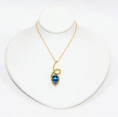 Swiss Blue Topaz & Diamond 2.55tcw 18kt Yellow Gold Drop Pendant Women's Necklace by gemcitygems on Etsy Swiss Blue Topaz Necklace, Blue Topaz Necklace, Topaz Color, Topaz Necklace, Swiss Blue Topaz