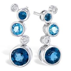 These bezel set earrings are 14k white gold with swiss and London blue topaz and diamonds. They are so pretty and fun! Check out the matching necklace and ring! 6 Number, Necklace And Ring, Bezel Set Earrings, Bubble Earrings, Bezel Earrings, Jewelry Design Inspiration, Diamond Dangle Earrings, Number 6, Number 4